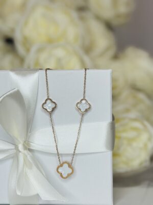 White Rose Clover Necklace